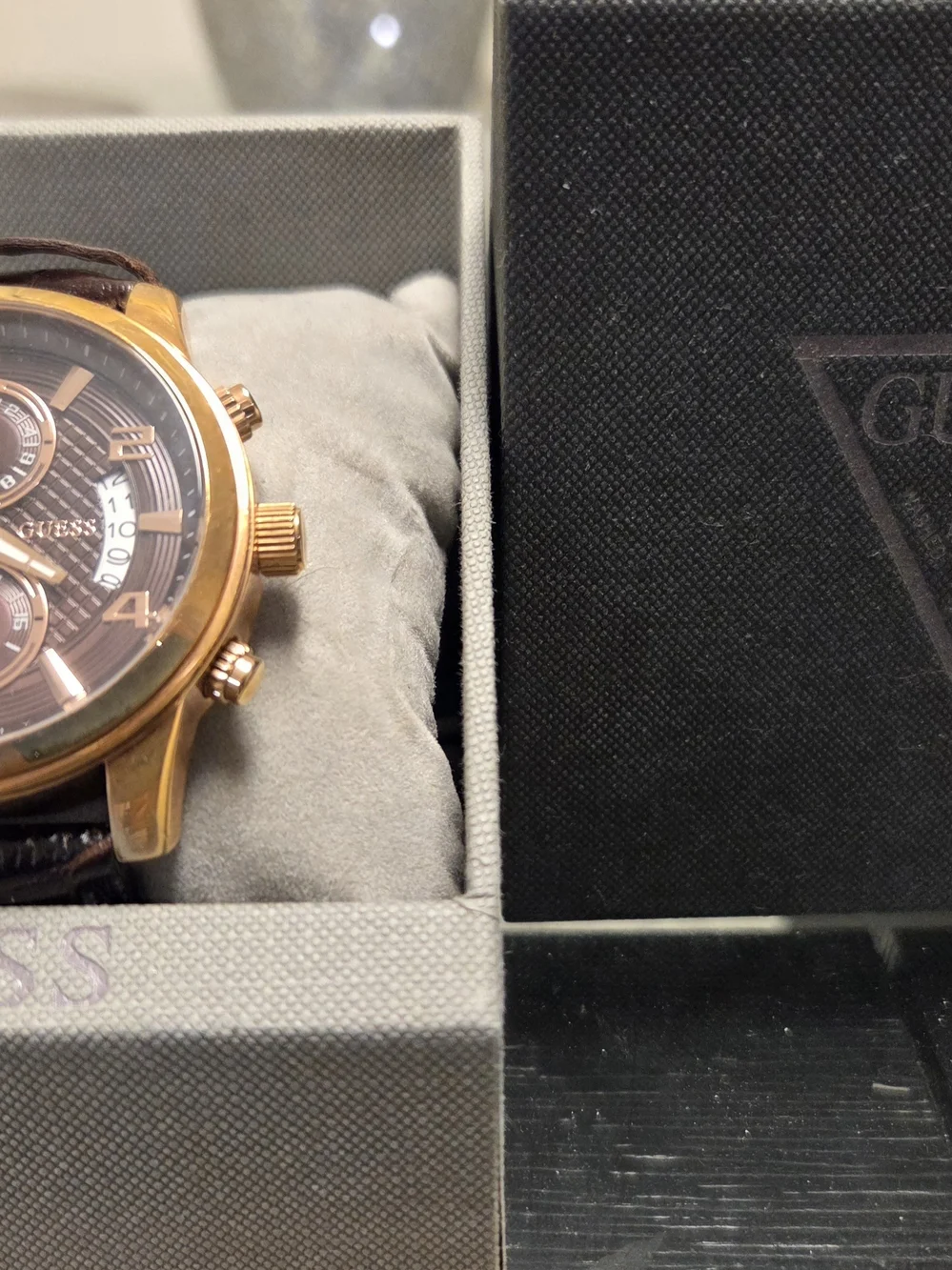 GUESS Men's Rose Gold and Brown Chronograph Watch
